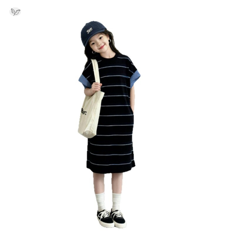 Striped Girls' DressChildren's Sleeveless Dress Tank Dress Big Kids A-Line Long T-Shirt