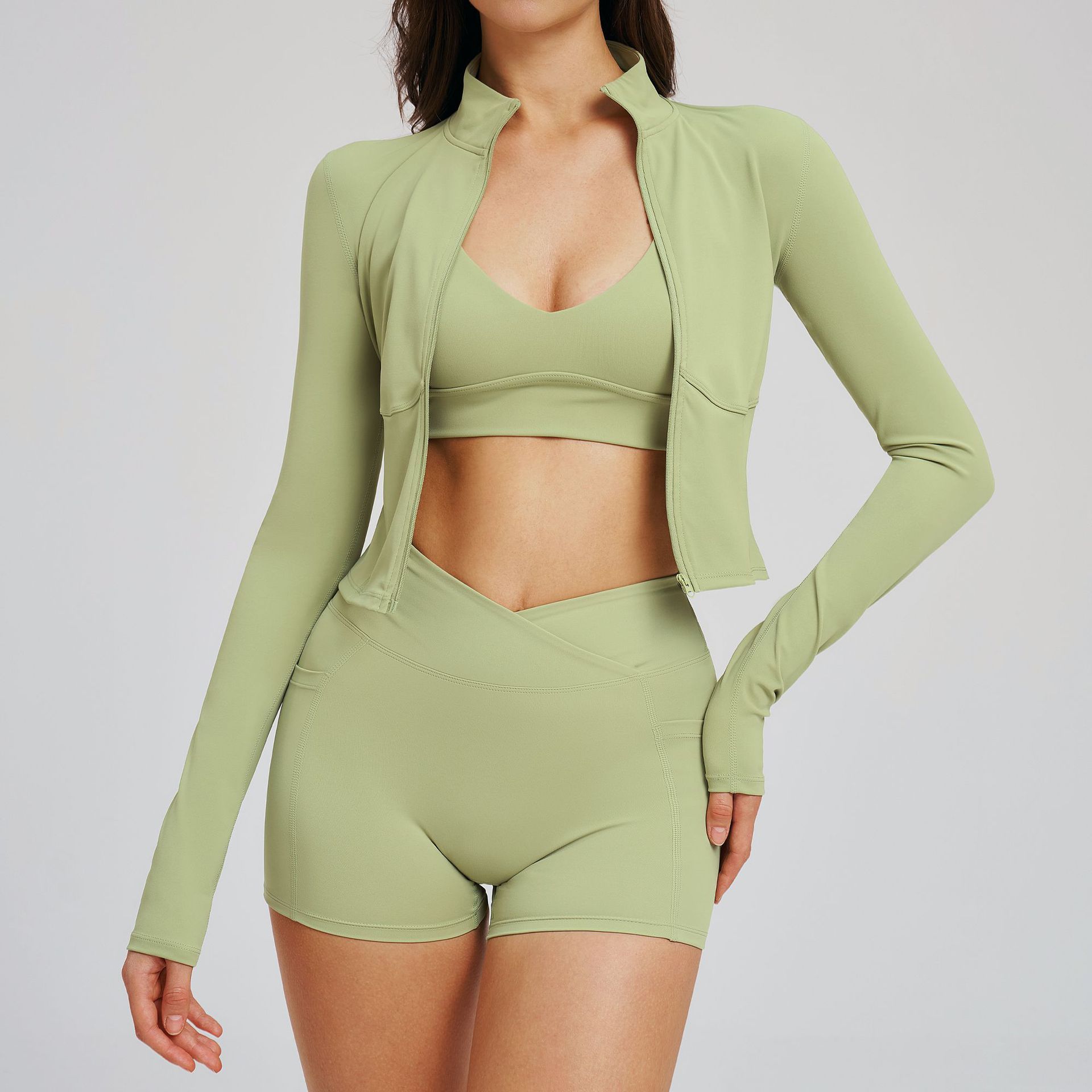 YOGILIZE Naked Feel Casual Fitness Set - Ribbed Seamless High Support Crop & Sculpt Legging - Outdoor Yoga Set 5