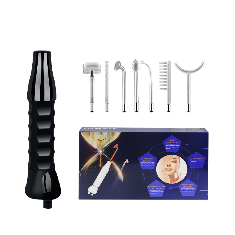 High-Frequency Electrotherapy Device, Ozone High-Frequency Beauty Wand, Handheld Skincare Instrument, Home Facial Care 7-Piece Set