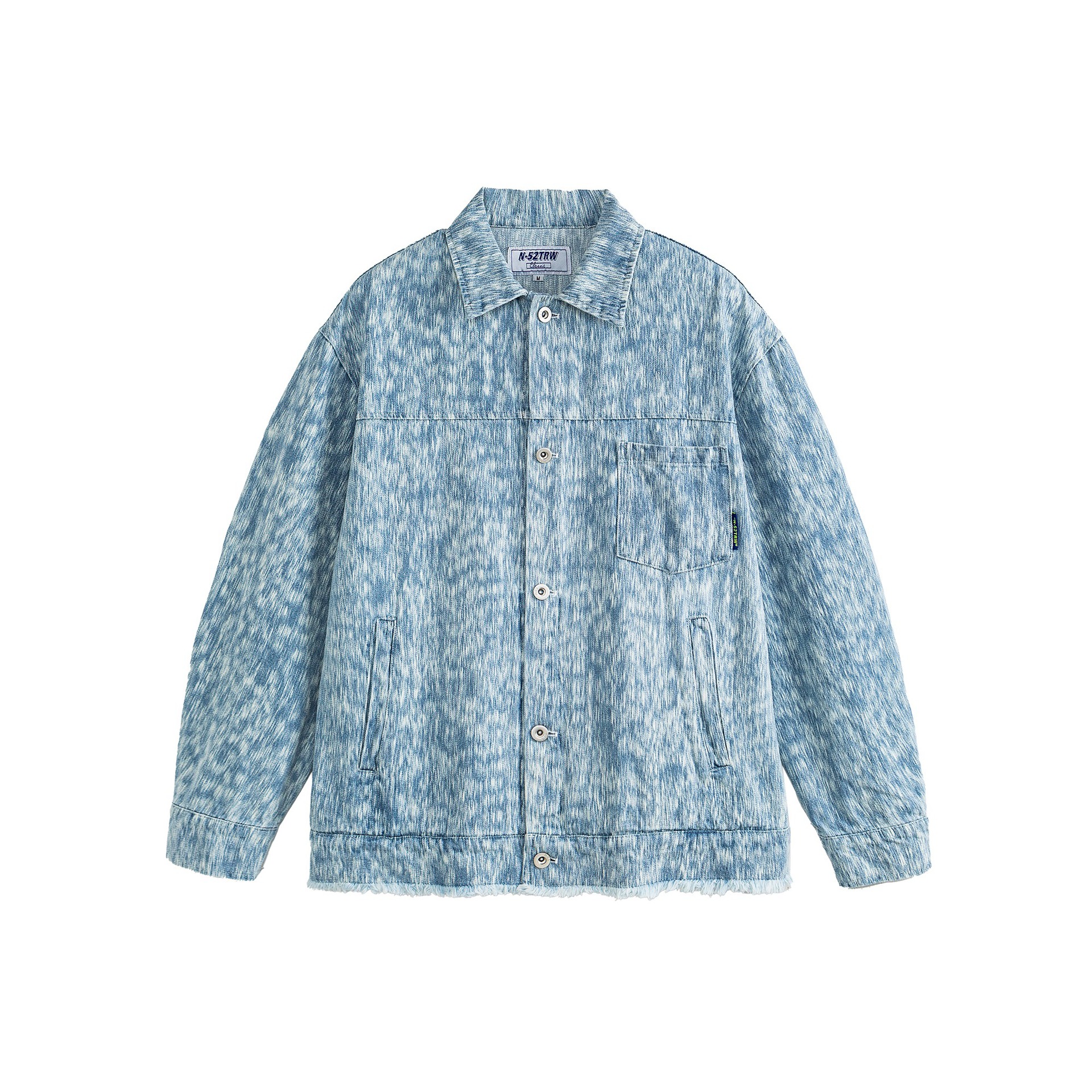 Washed Gradient Snowflake Frayed Tassel Denim Jacket Coat