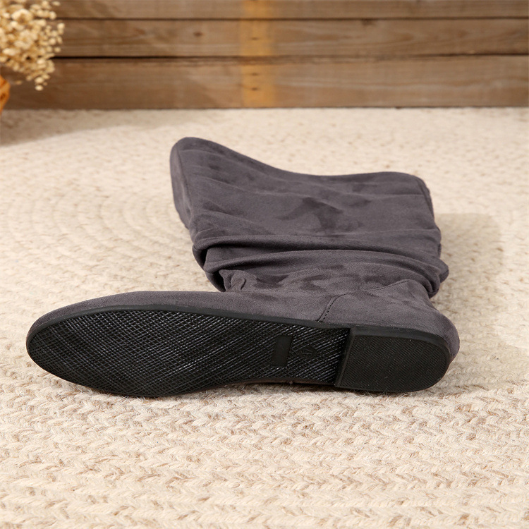 Women's suede mid-calf boots – round toe flat heel detail
