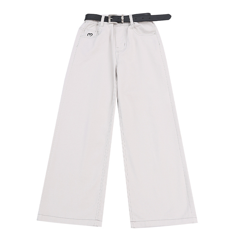 Girls White Wide-Leg Pants Straight Trousers Casual Pants for Big Kids