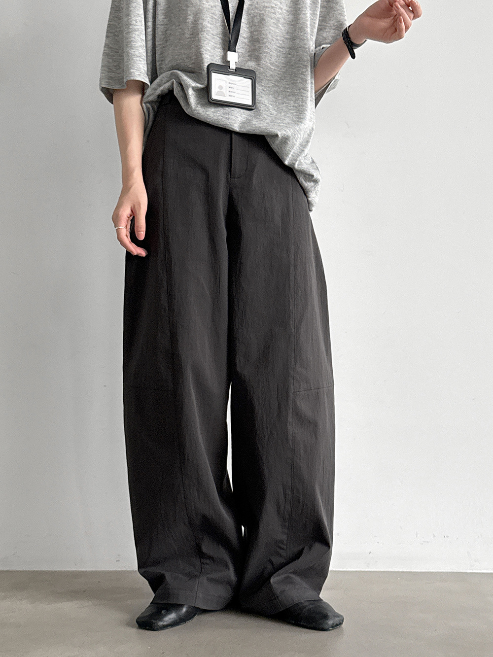 Curved-Seam Wide-Leg Trousers