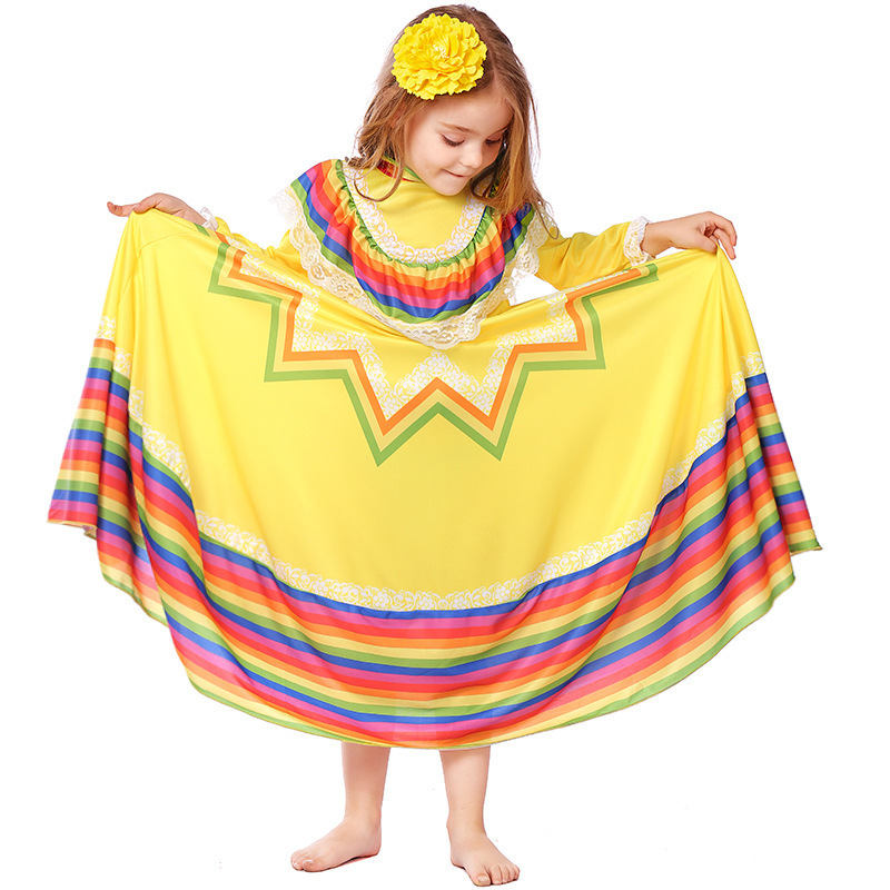 Five colored Mexican ethnic skirt dress for stage performance