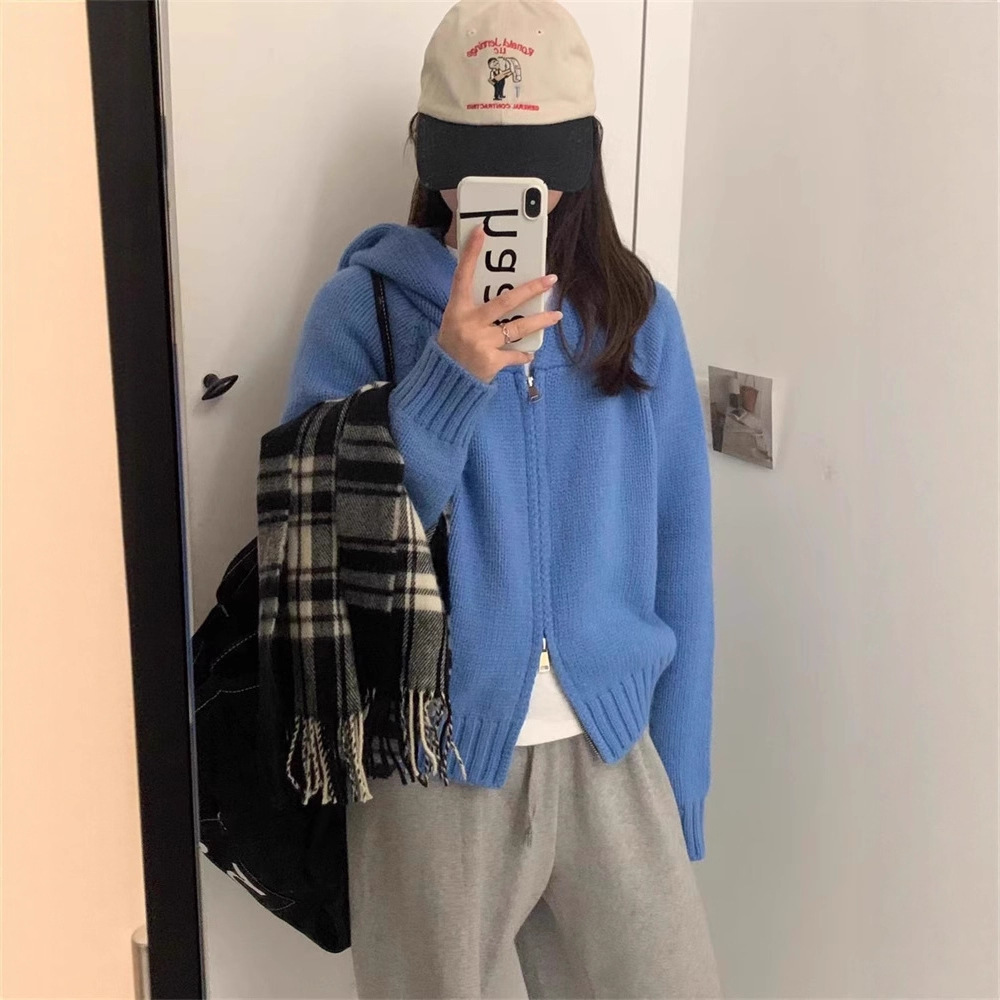 Women's cardigan hooded sweater jacket