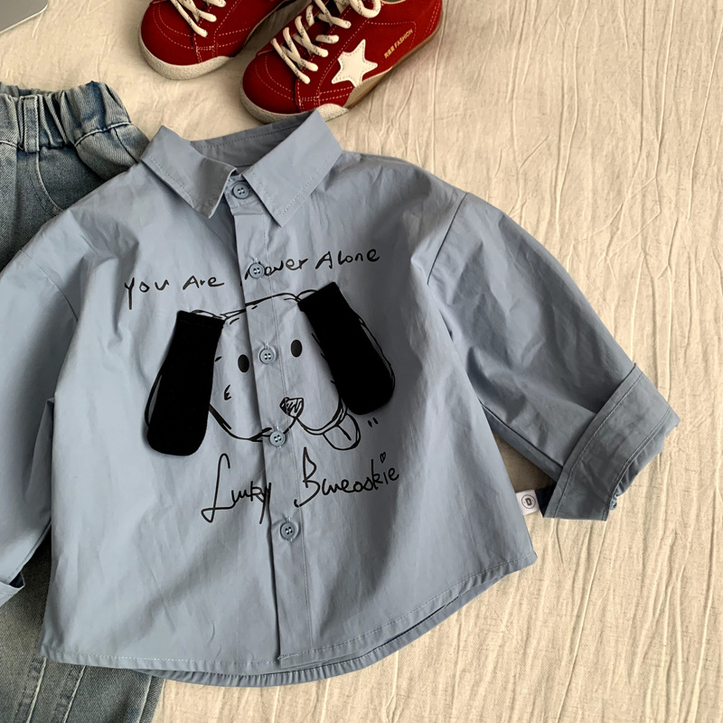 Boys' spring versatile tops cartoon college style children's clothing