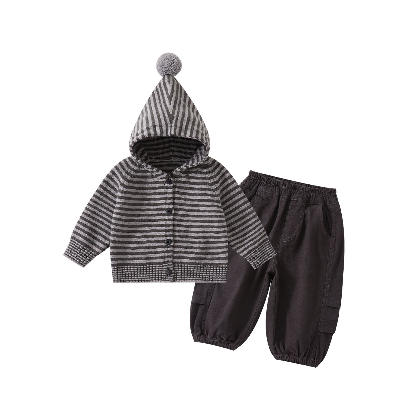 Infant and Toddler Striped Hooded Sweater Jacket and Loose Cuffed Pants Two-Piece Set