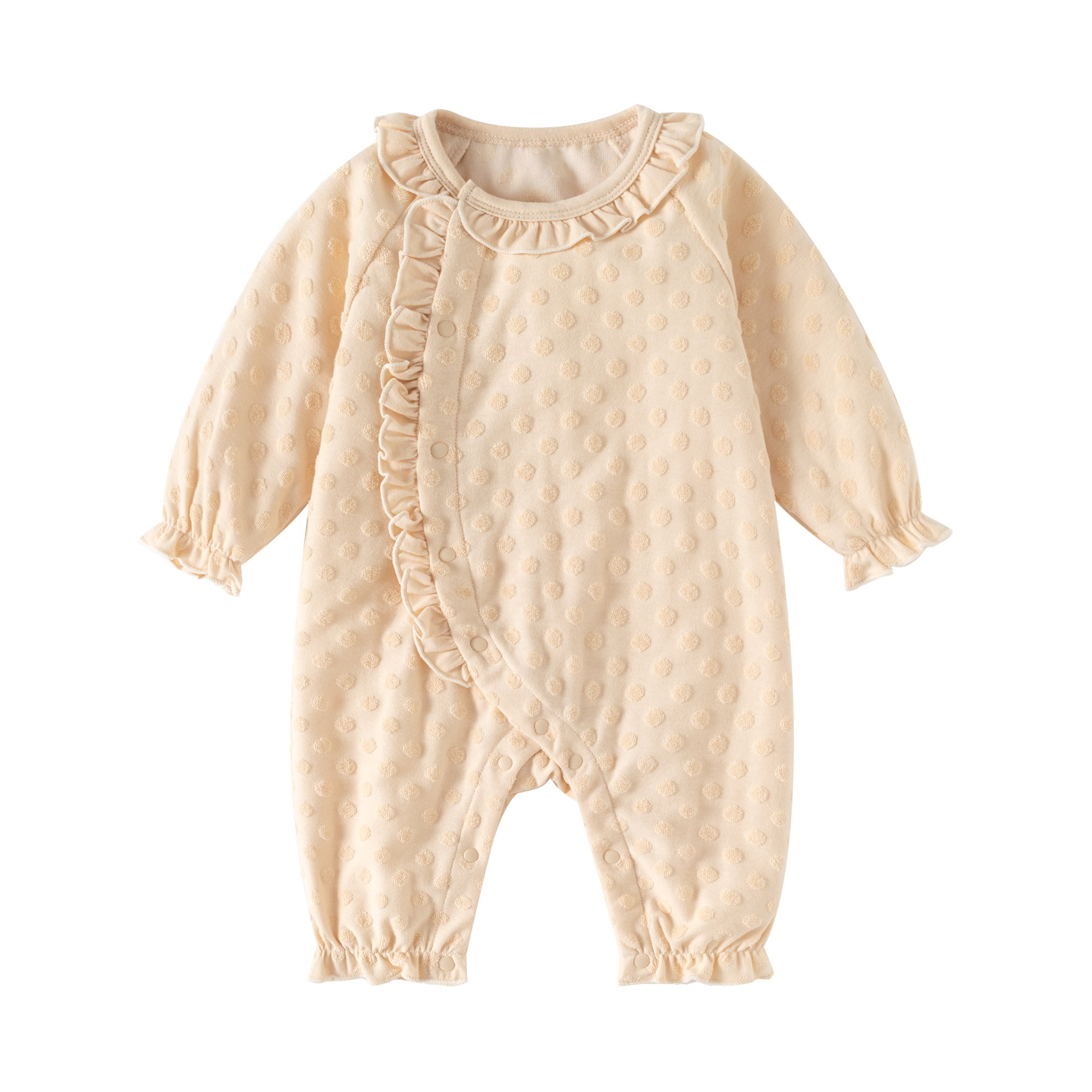 Cute Ruffled Long-Legged Baby Girl Bodysuit in Fleece Material