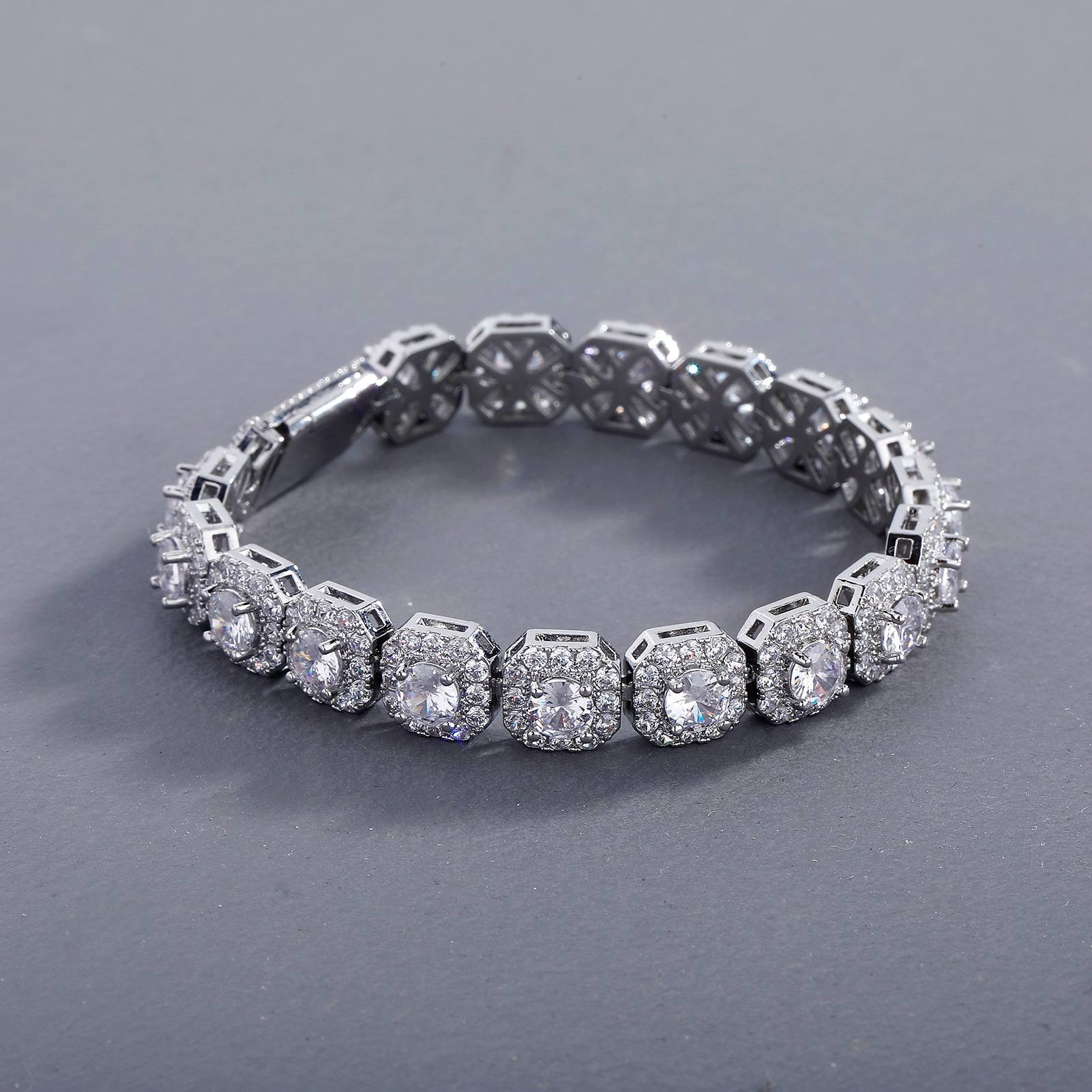 Fashion Trendy Ice Sugar Chain Cuban Chain Ice Sugar Link 5A Zircon Tennis Bracelet Flip Cover Men's