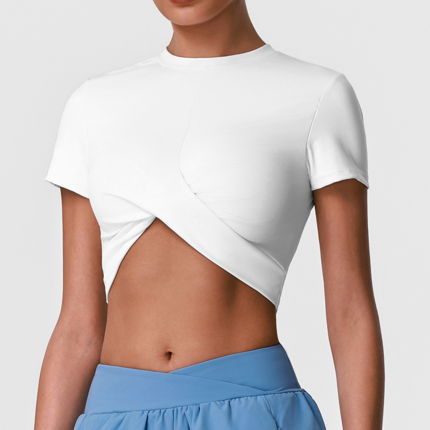 Slim-Fit Quick-Dry Workout T-Shirt with Waist-Cinching Design, Short Sleeve Athletic Top for Yoga