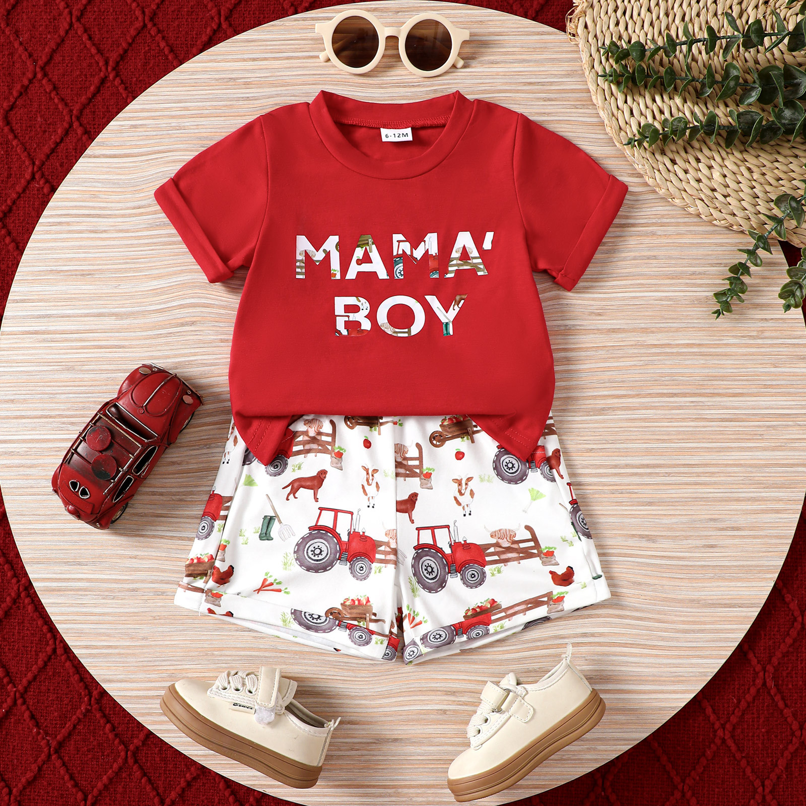 Children's Short Sleeve Set, Three-Color Letter Print T-Shirt and Shorts Two-Piece Set, Summer