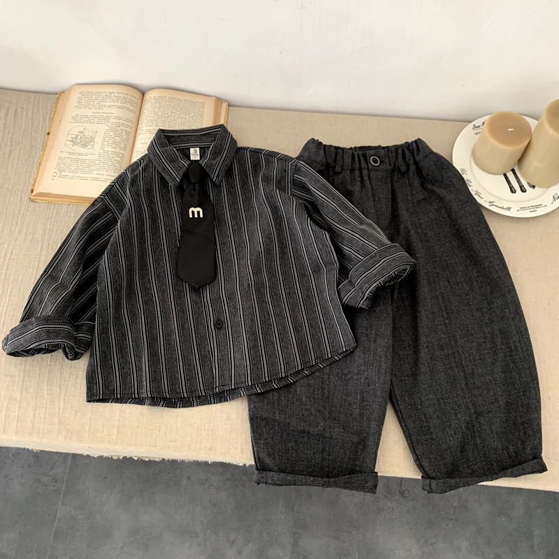 Children's Baby Girl Striped Shirt Pants Autumn Set