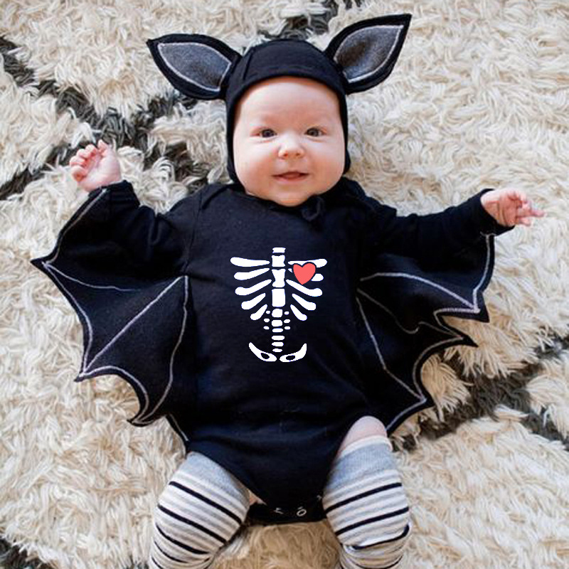 Halloween Kids' Cotton Baby Onesie with Bat Sleeves for Boys and Girls, Triangular Design, Drop