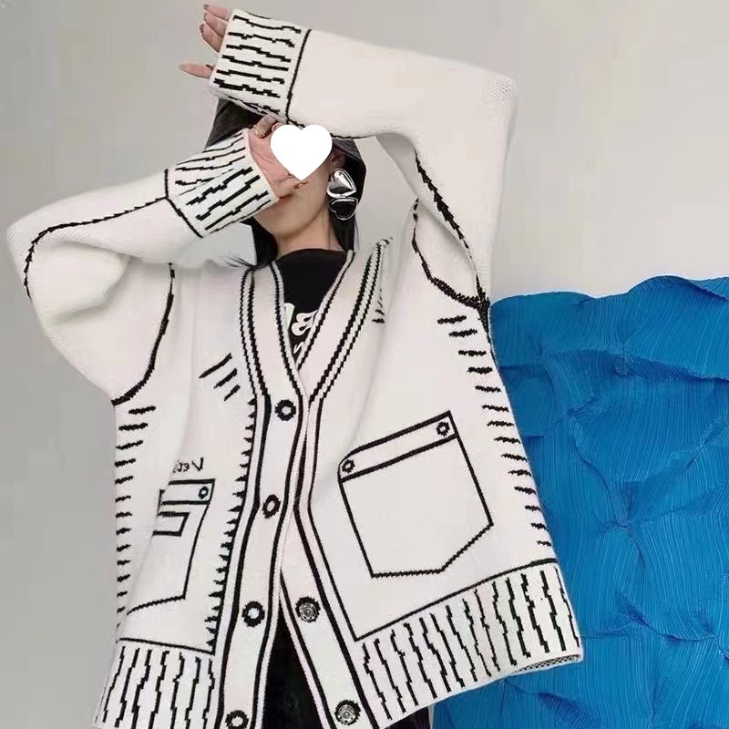 Loose knit cardigan sweater jacket