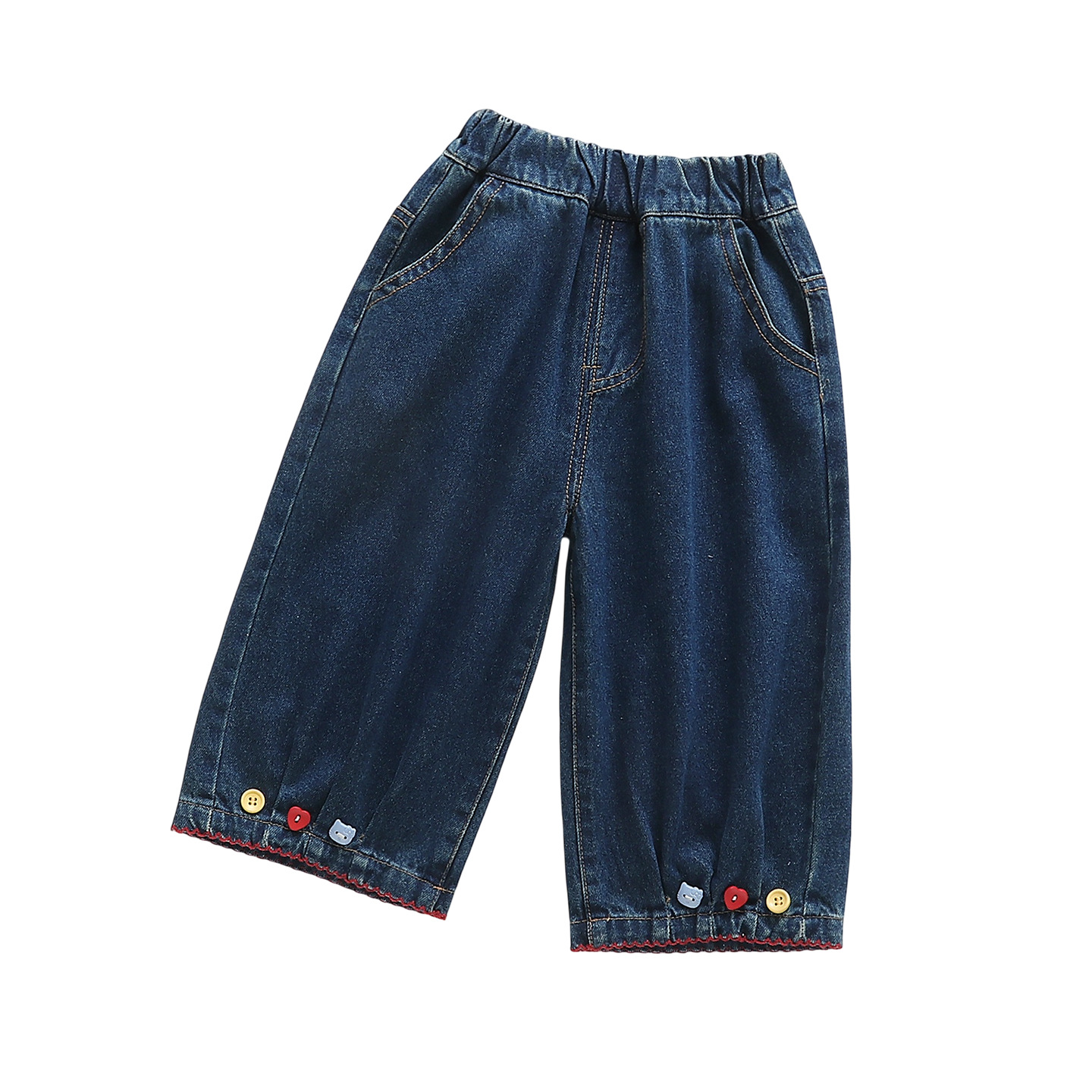 Children's Colorful Button Denim Pants