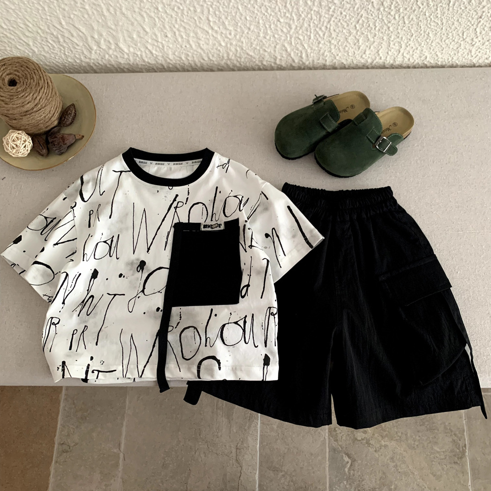 Children's summer T-shirt workwear shorts two-piece set