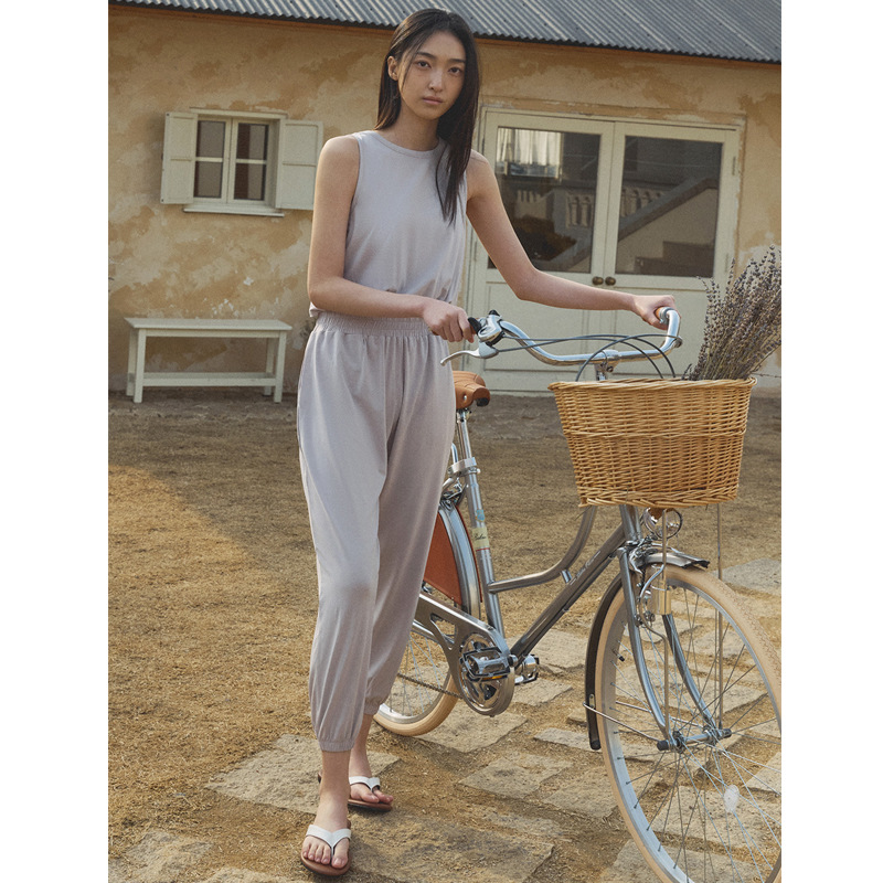 Cotton Moisture-Wicking Yoga Jumpsuit with Back Split, Tank Top and Long Pants, Relaxed Fit