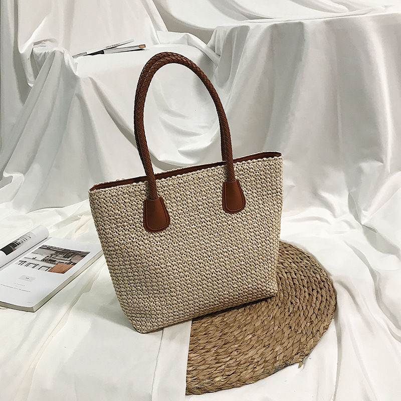 Fashion European and American Style Straw Woven Bag Shoulder Bag Simple Fashion Travel Beach Basket