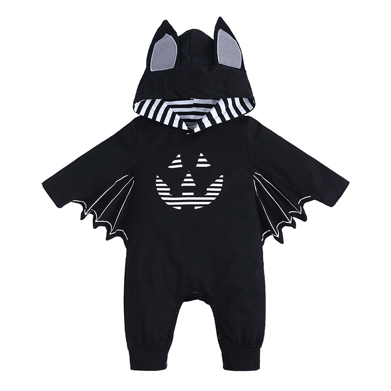 Halloween Autumn Baby Clothes Infant Outerwear Newborn Long Sleeve Hooded Romper Bat Design Crawler