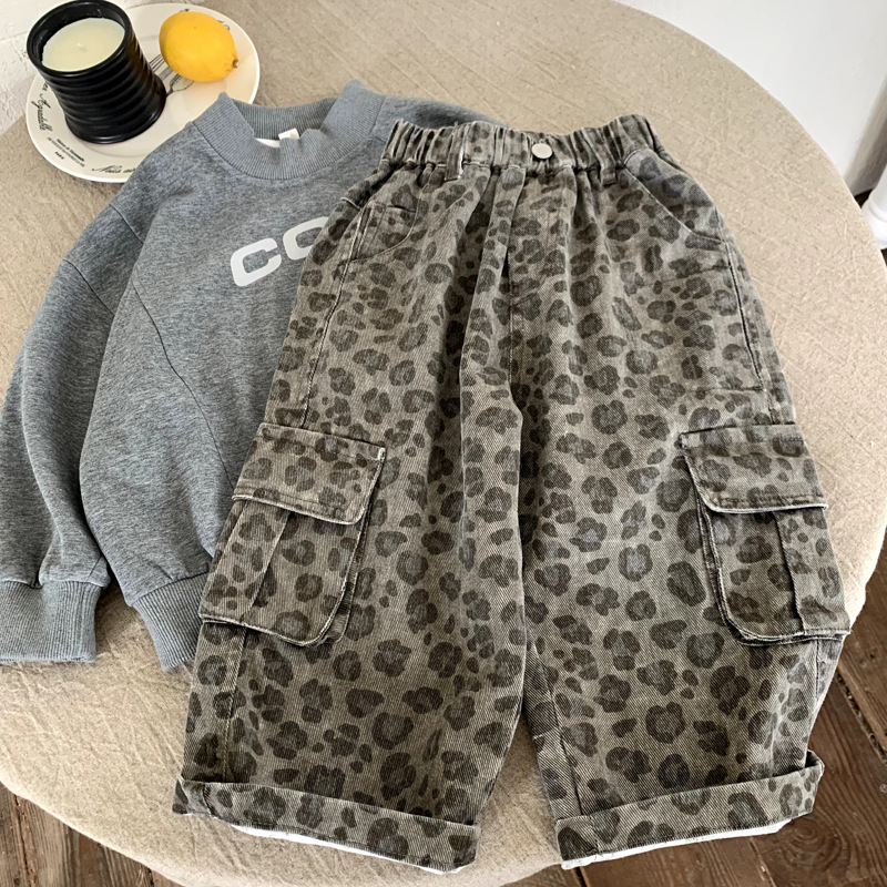 Casual leopard print versatile girls' pants