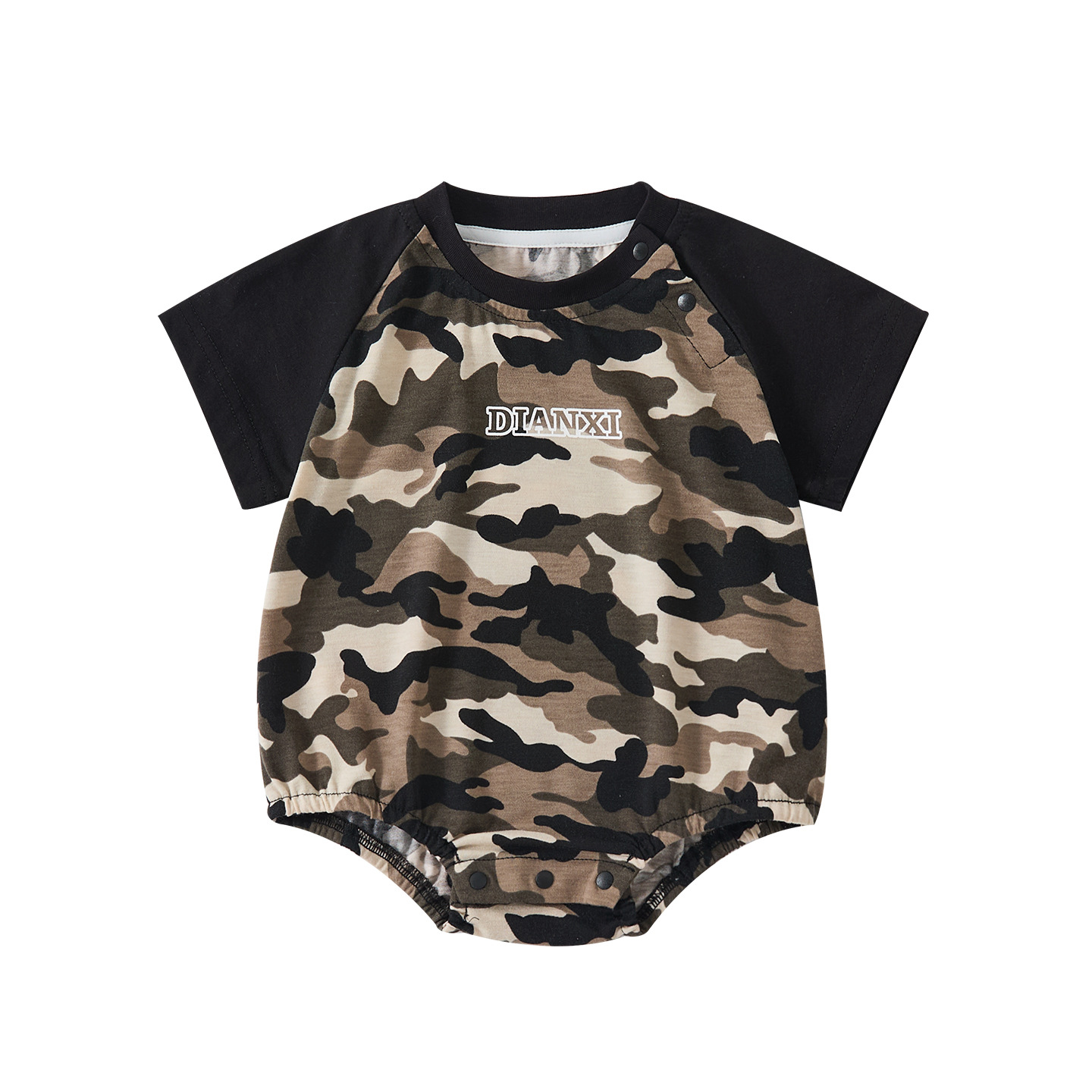 Summer Lightweight Camouflage Short Sleeve Romper for Babies, Colorful Patchwork Simple Knit Baby