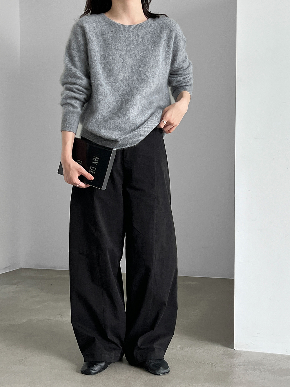 Curved-Seam Wide-Leg Trousers