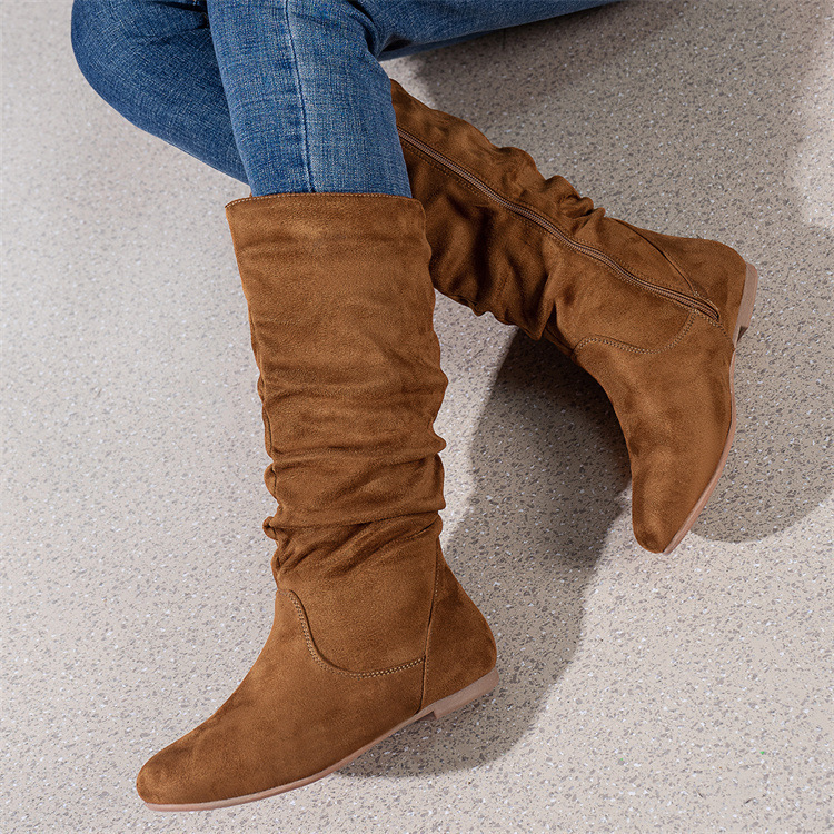 Women's ivory mid-calf boots side zip – flat heel