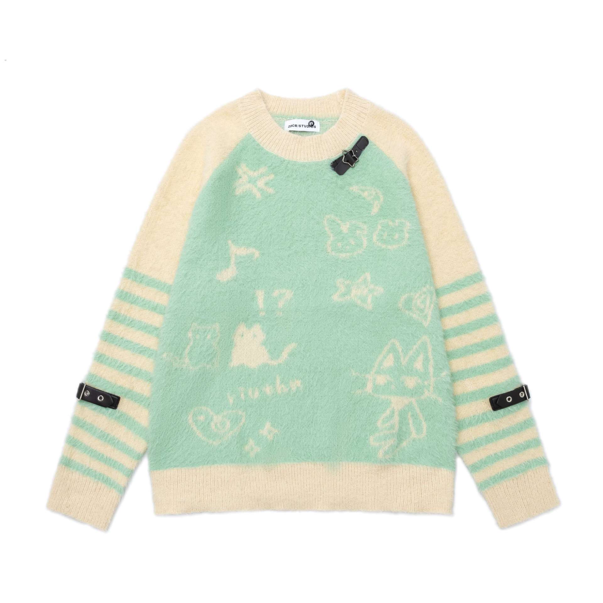 Hand drawn shoulder striped sweater
