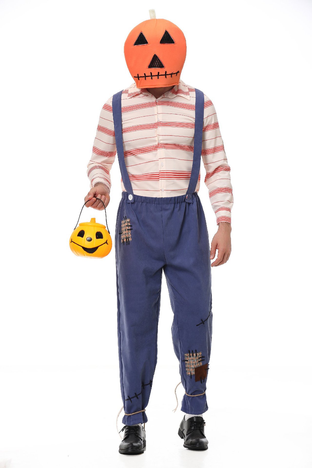 Pumpkin Zombie Scarecrow Overalls Costume for Kids and Adults detail image 1