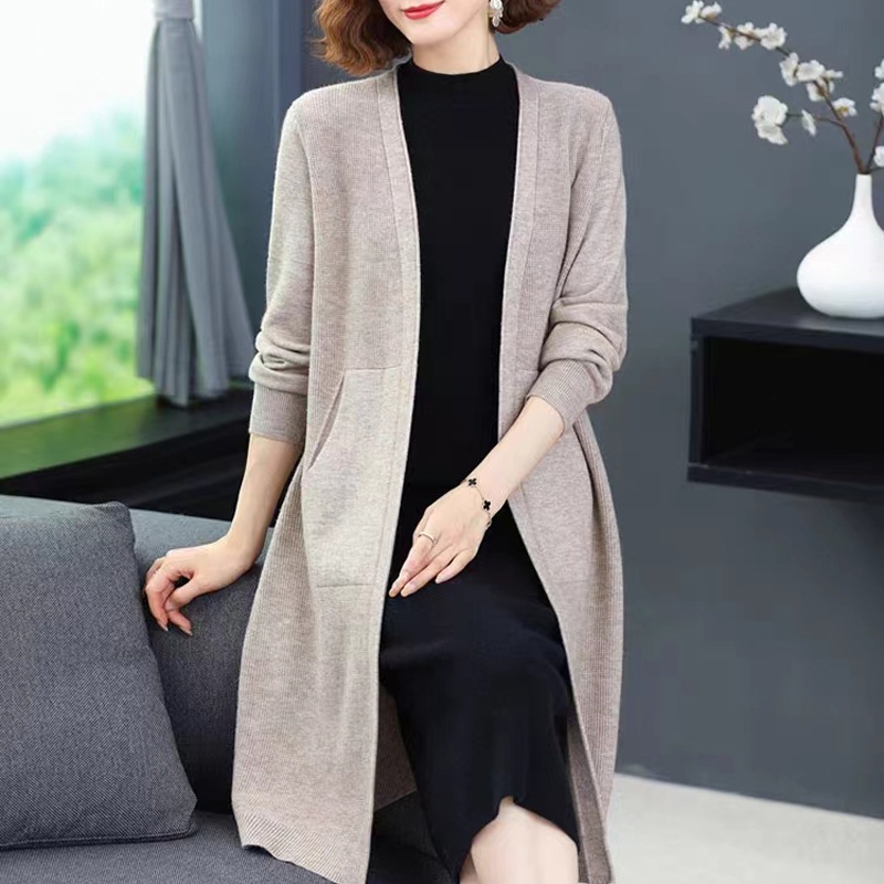 Double pocket V-neck loose shawl sweater cardigan women's coat