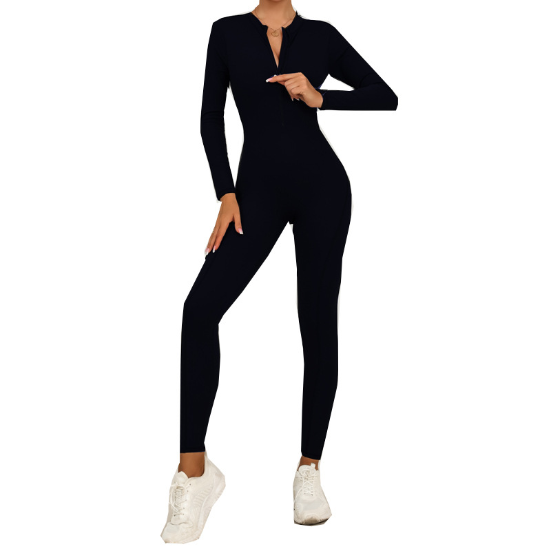 Fall and Winter New Style Zipper Long Sleeve Sheer Yoga Jumpsuit for Women, Daily Fitness and Exercise Full-Length Pants 6