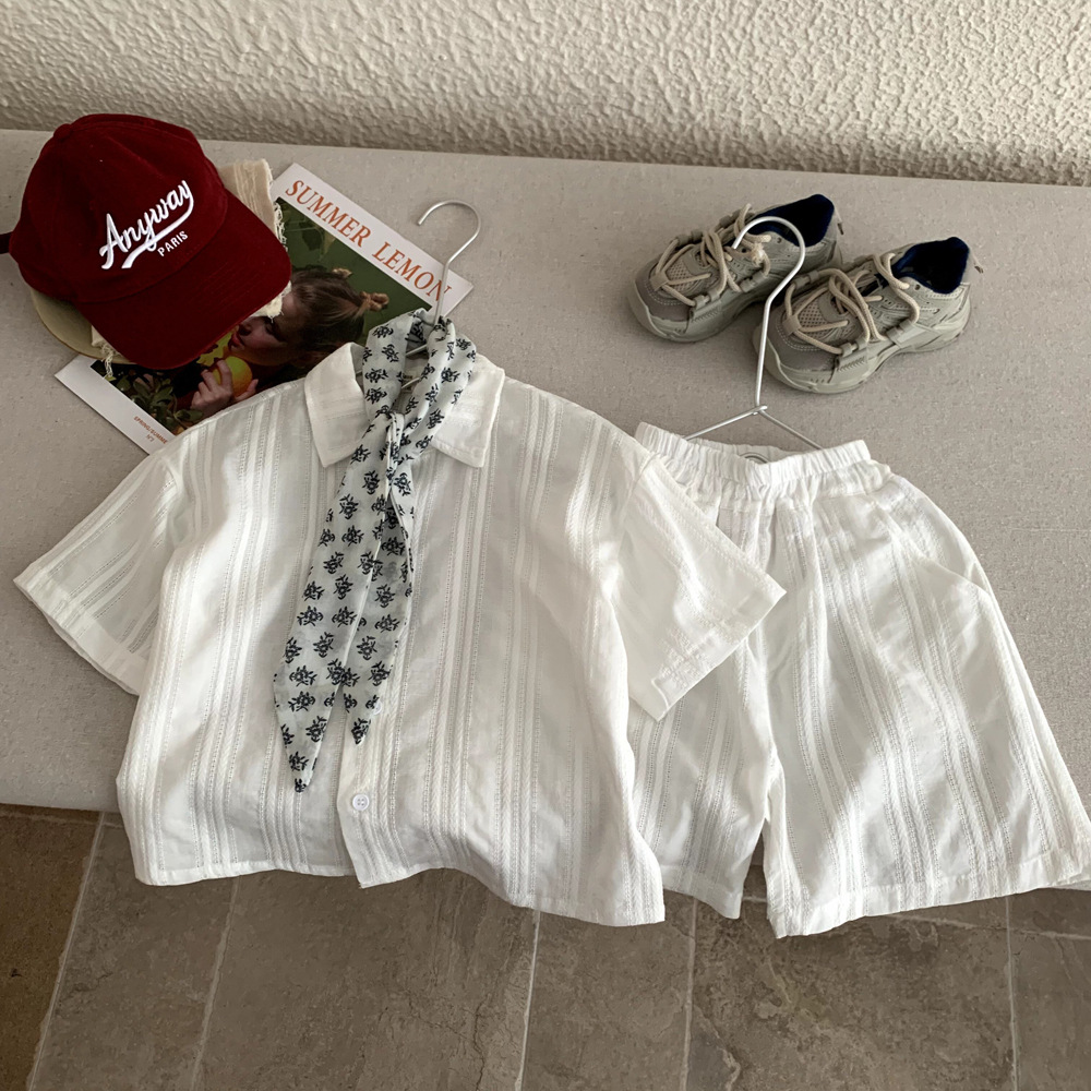 Boys' summer outfit short sleeved white shirt set