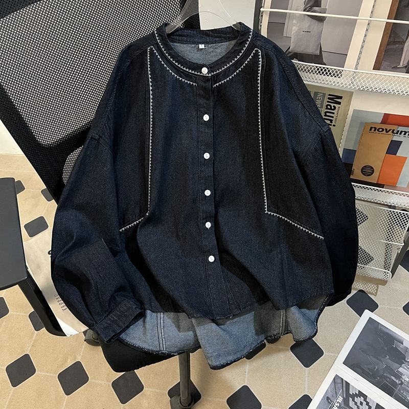 Fashion Color-Blocking Embroidered Denim Jacket for Women Loose Lightweight Top