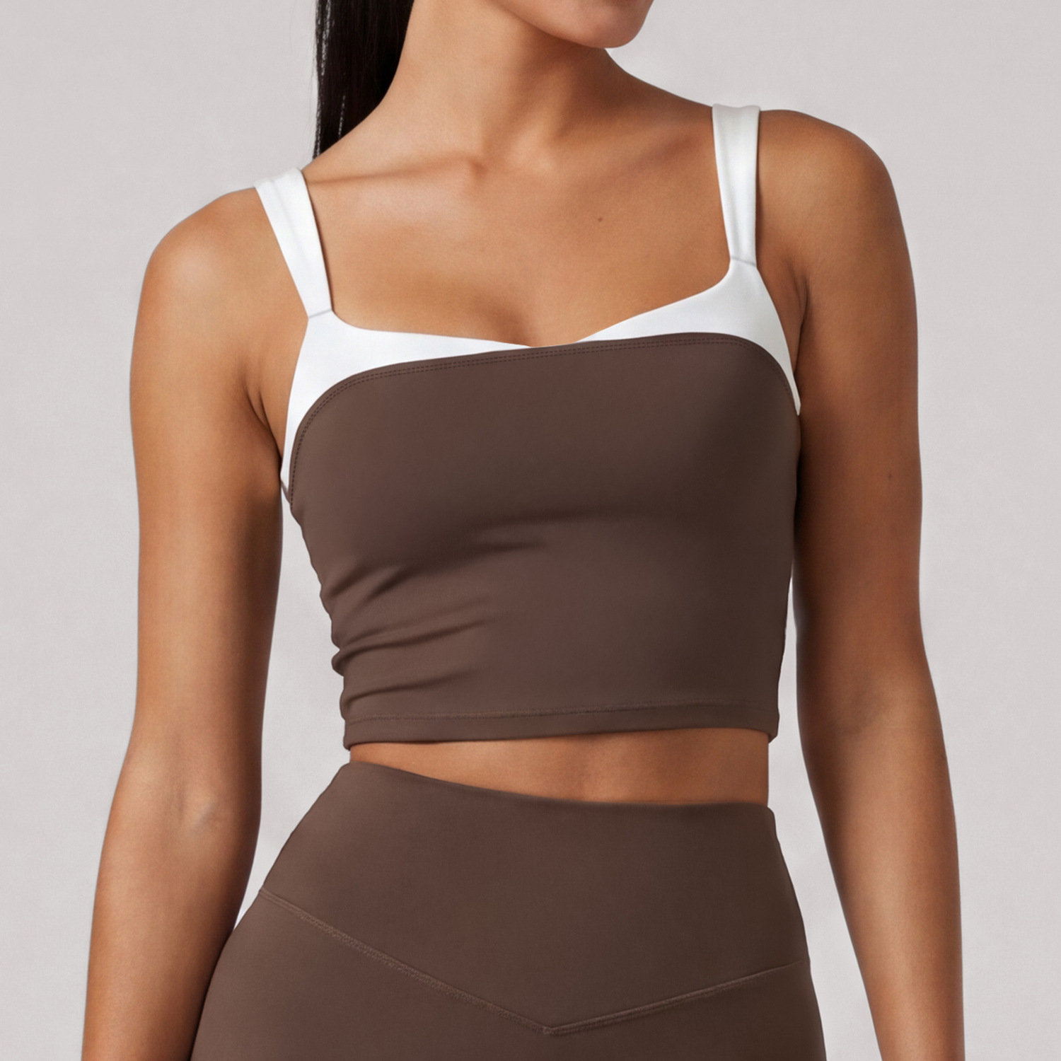 Spring Summer New Color-Blocking Sports Tank Top for Women, High-Intensity Shockproof Running Fitness Yoga Top with Built-in Bra Pad 2