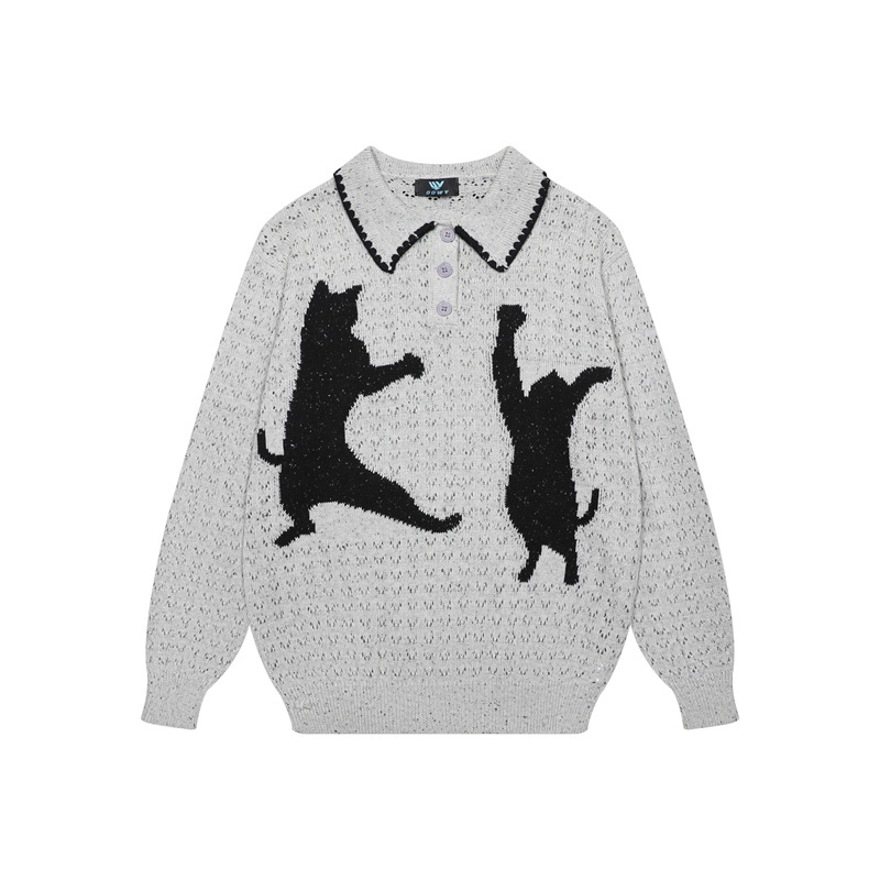 Colorful cat jacquard sweater