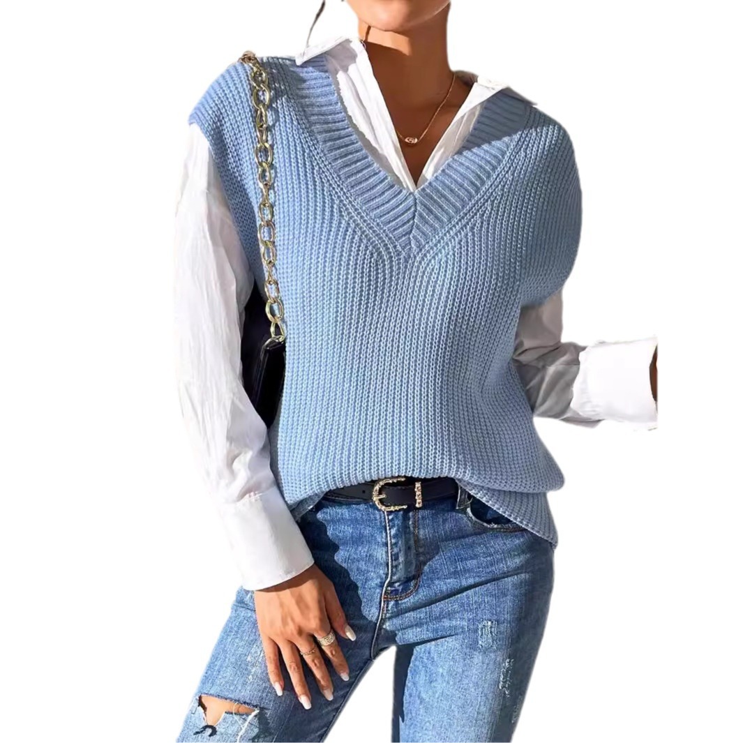 Women's Vest, V-neck Simple Knit Cardigan Sweater Vest