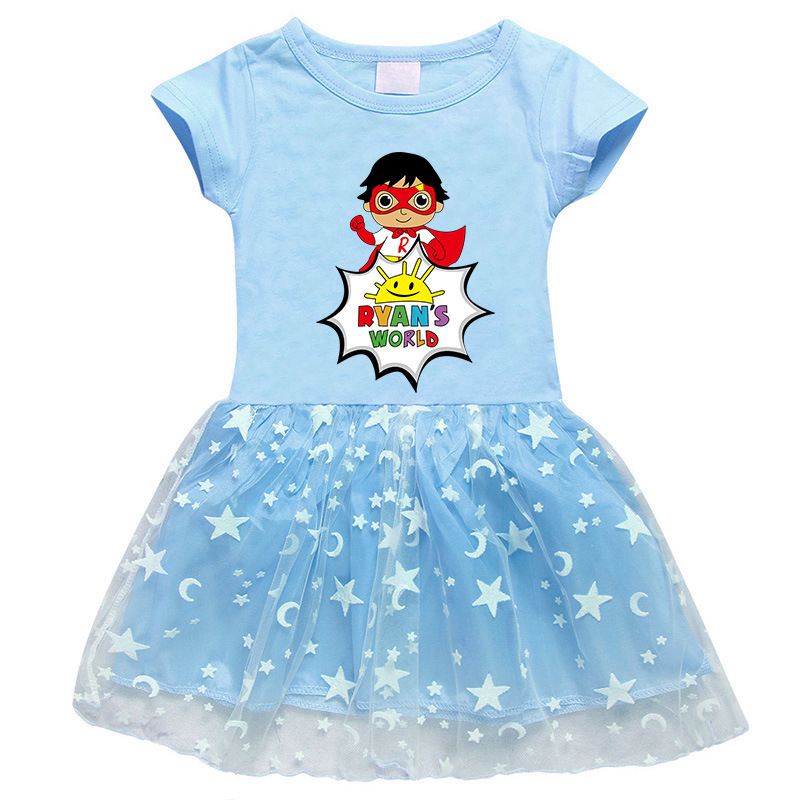 Printed cartoon star moon mesh short sleeved skirt