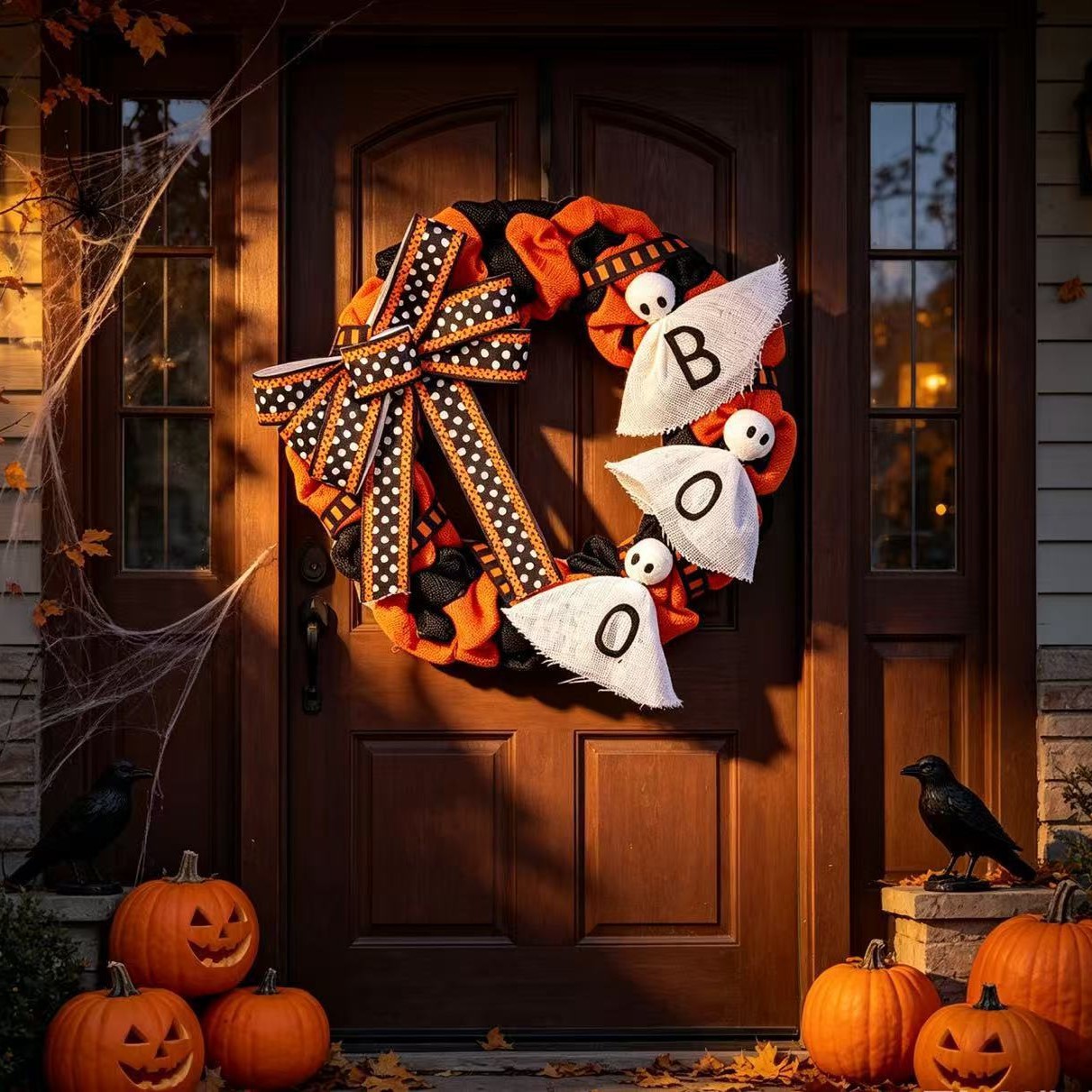 Halloween Hanging Decoration Fabric Letter Patchwork Ghost Face Pumpkin Wreath Craft Creative Home