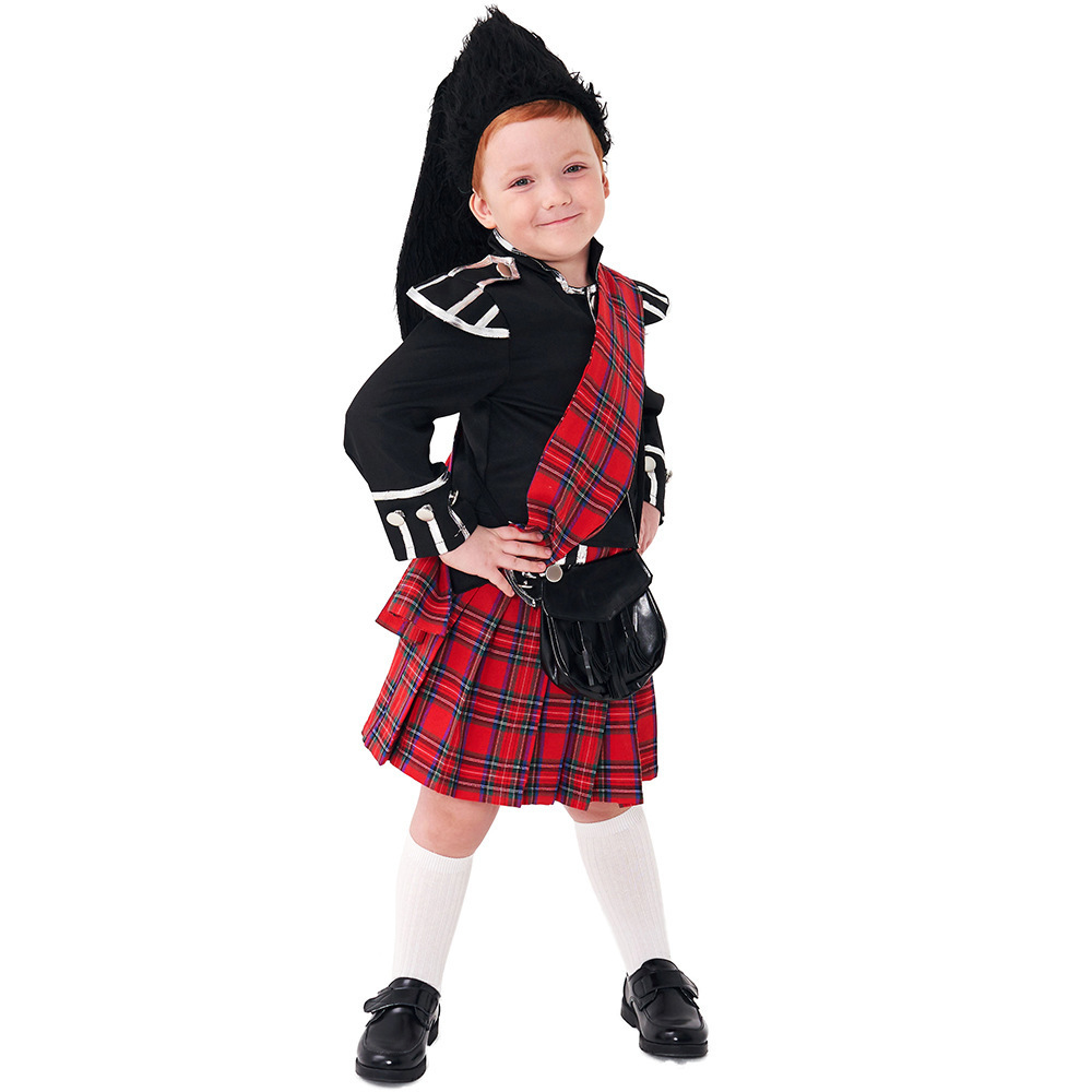 Children's Scottish Style Outfit Boys Plaid Skirt Vintage Clothing Halloween Stage Costume Party