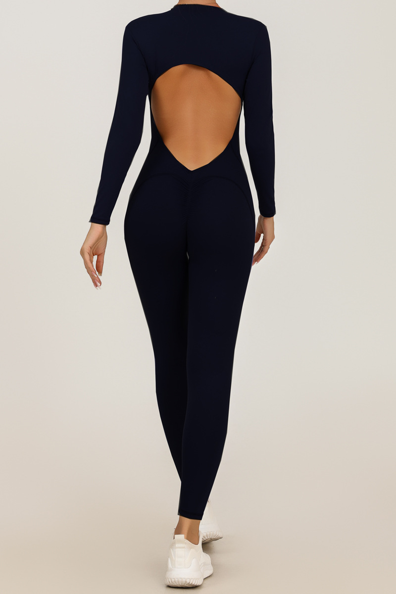 Fall and Winter New Style Zipper Long Sleeve Sheer Yoga Jumpsuit for Women, Daily Fitness and Exercise Full-Length Pants 4