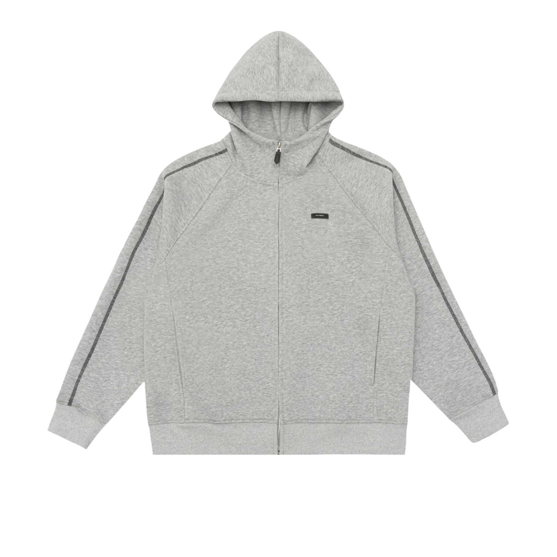 Embroidered Design Zipper Hooded Loose Fit Hoodie Sweatshirt