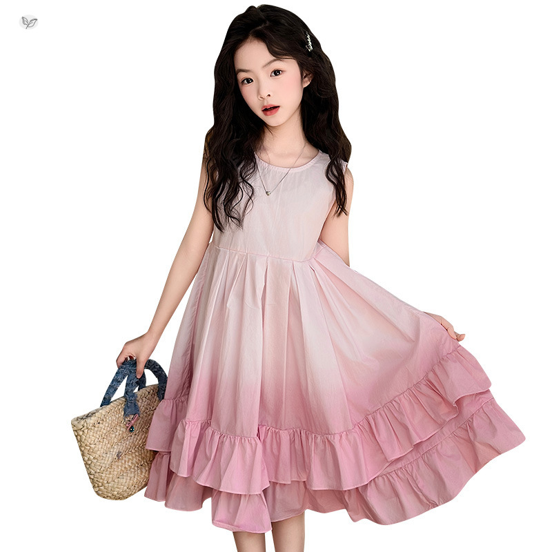 Girls' Dress Mid-Long Sleeveless Princess Dress Gradient Elegant Layered Cake