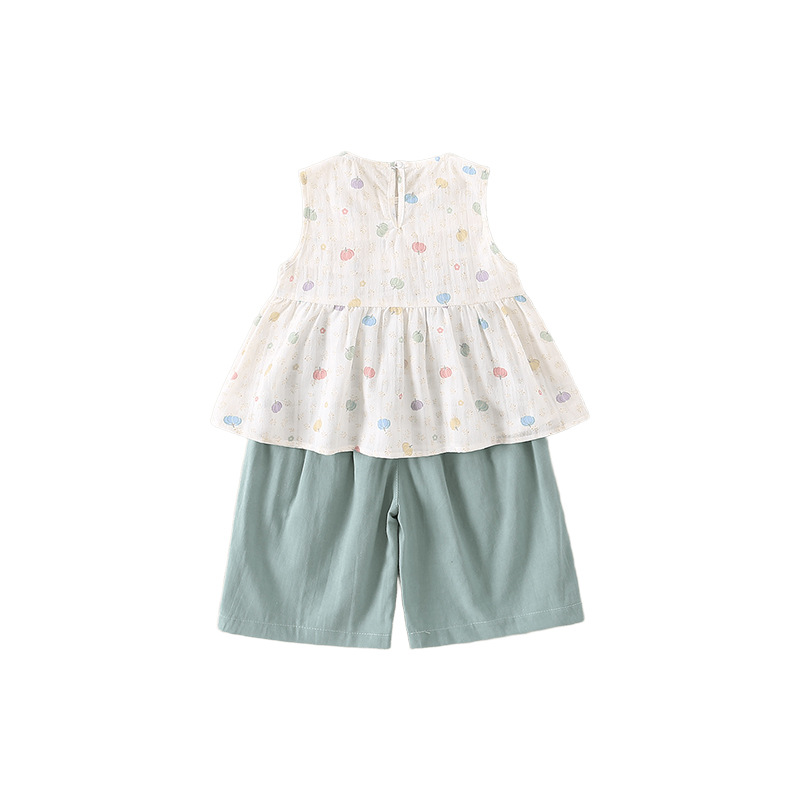 Girls' Sleeveless Vest and Dot Shorts Two-Piece Set