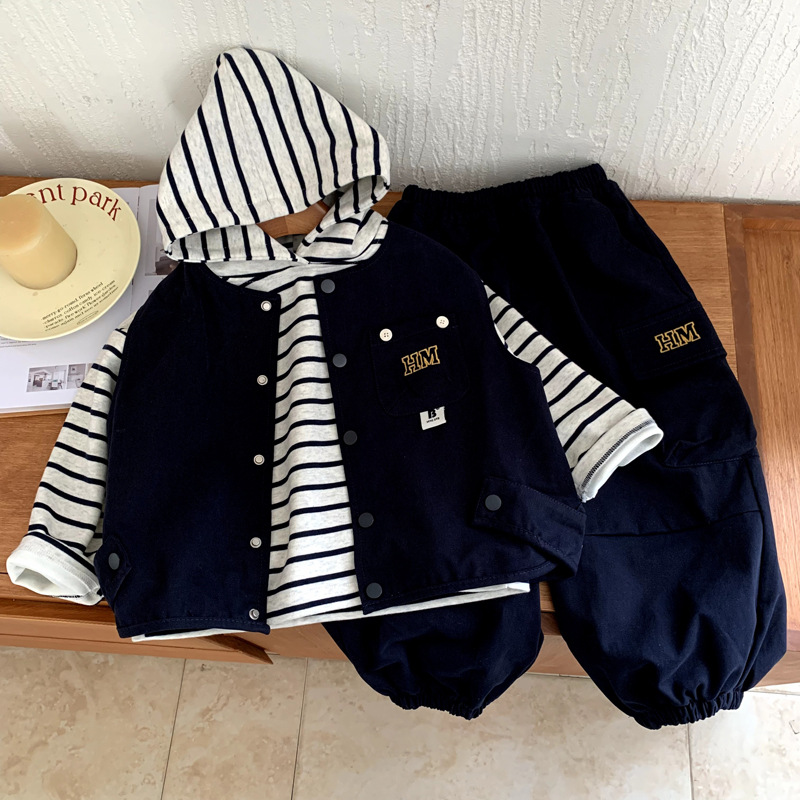 Boys' embroidered letter hooded vest sweatshirt pants three piece set