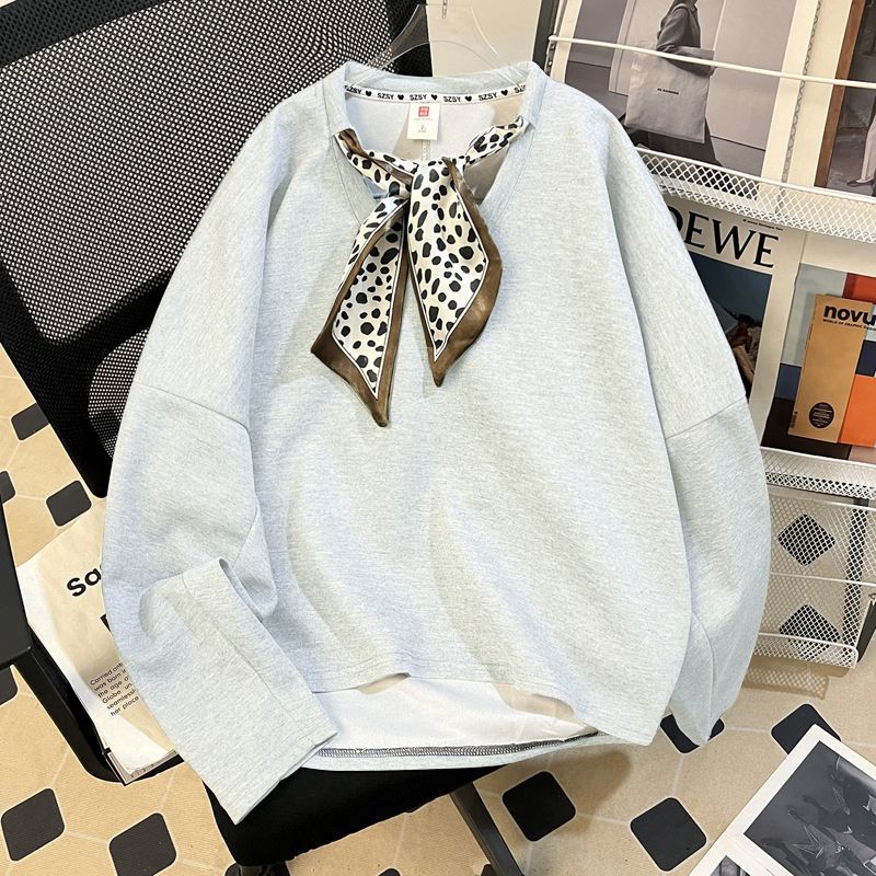 Plus Size Slimming Retro Scarf Sweatshirt for Women, Spring and Autumn New Design, Loose Fit Top