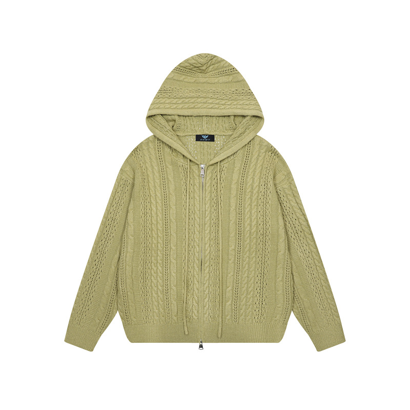 Twisted flower hollow zipper sweater