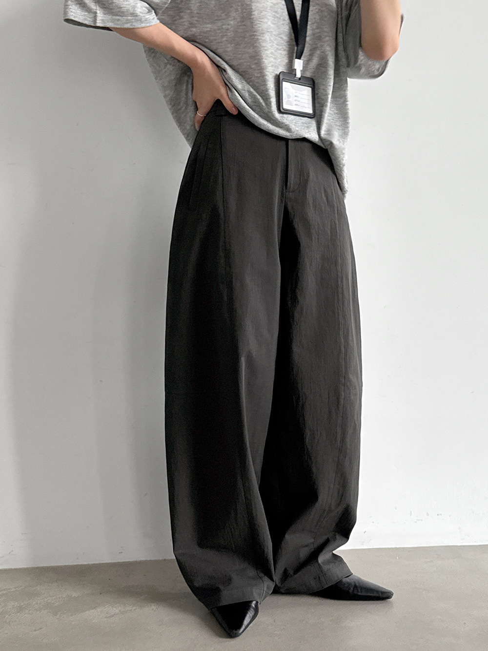 Curved-Seam Wide-Leg Trousers