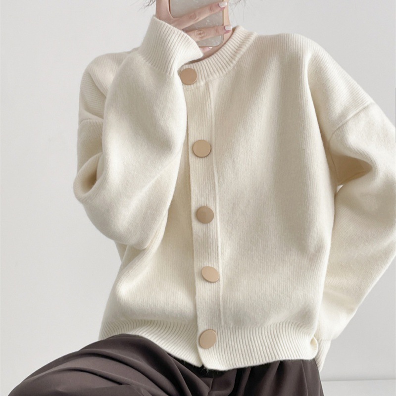 Single breasted solid color knitted sweater women's coat cardigan