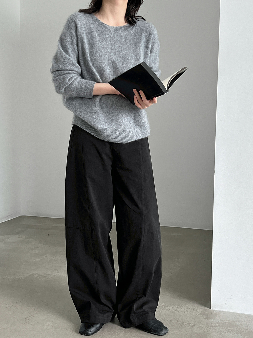 Curved-Seam Wide-Leg Trousers