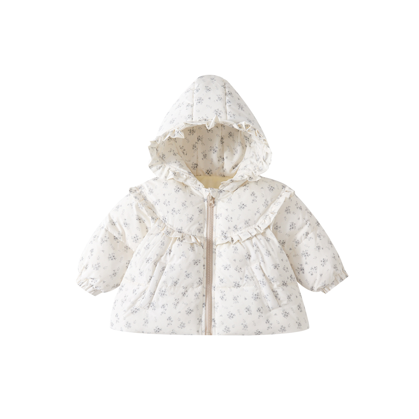 Cotton-Padded Fleece Outwear Set, Girls' Floral Cardigan with Bottoms Two-Piece Set